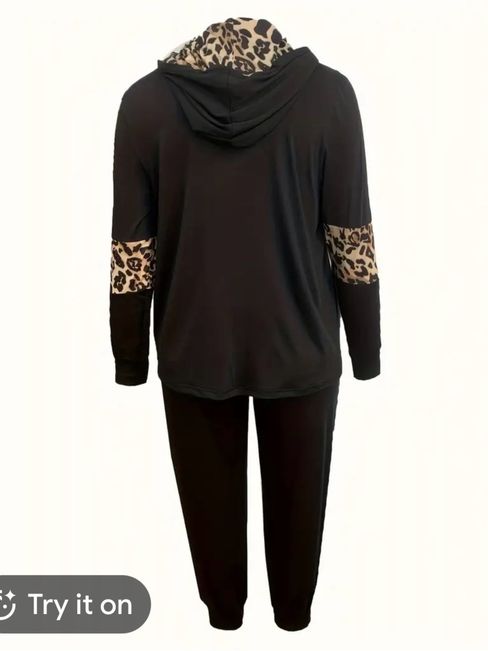 Lily Black Jogger Set with Leopard Print Accent; Size XL - Picture 2 of 8